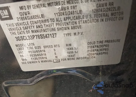 2008 Saturn Vue 4-Cyl Xe from USA, damaged, VIN 3GSCL33P78S547127